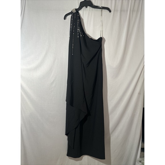 NWT SACHIN‎ & BABI [ 12 ] Leslie Beaded Drape One-Shoulder Crepe Gown Black - Picture 11 of 15